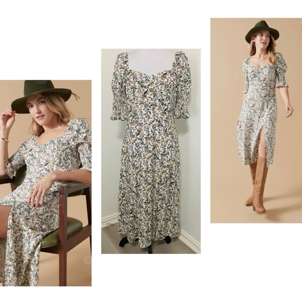 Audrey Ark Floral Print Midi Dress L